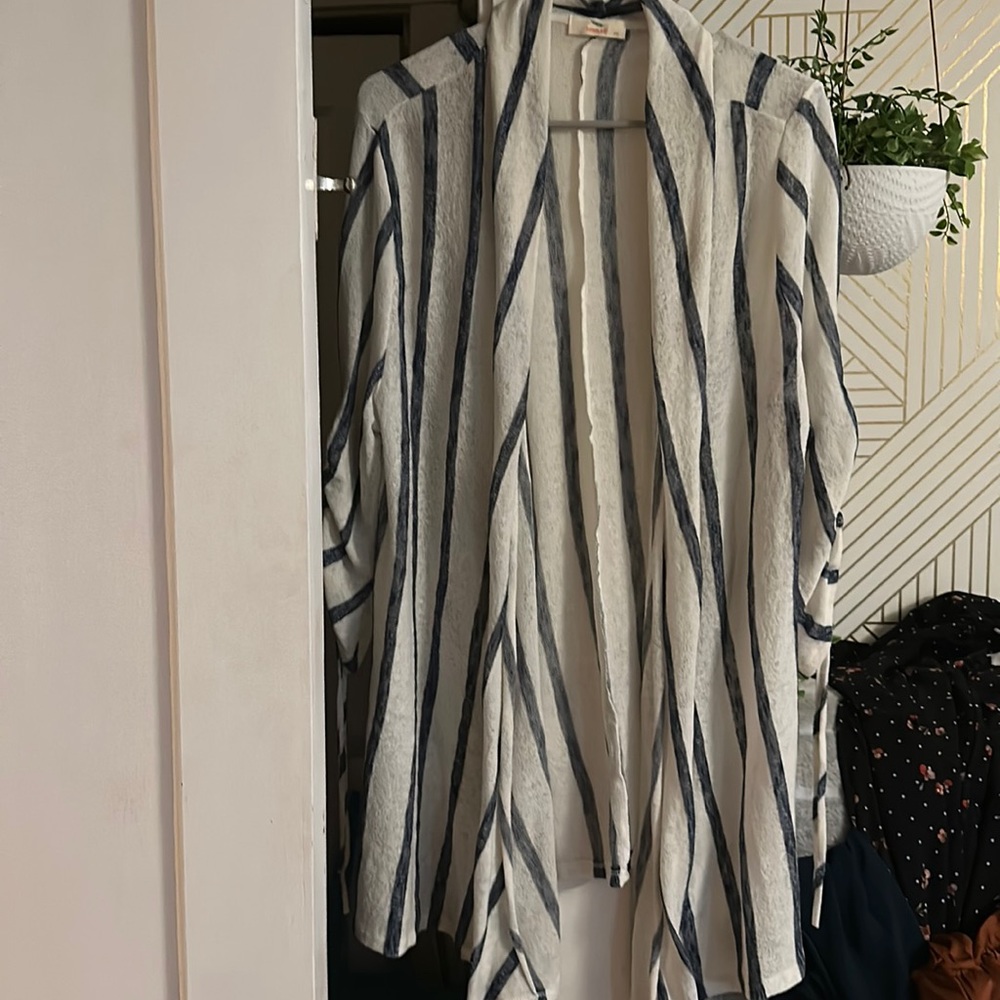 Long Lightweight Striped open front sweater